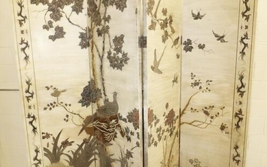 Four Panel Screen with Incised Asian Motif