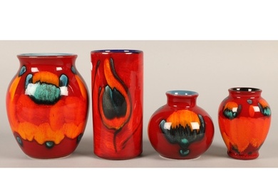 Four Poole Pottery vases, from the estate of Frank Colclough...