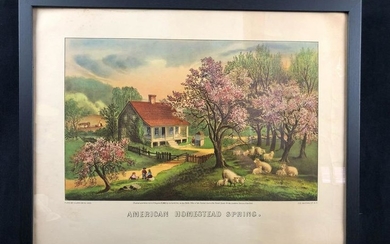 Framed American Homestead Spring Pubo by Currier & Ives