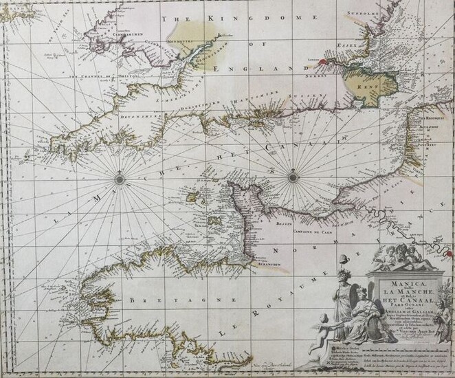 France and England, English Channel; Petrus Schenk II (1693-1775) - Manica, Gallis la Manche, et Belgis het Canaal, pars Oceani inter Angliam et Galliam - 1701-1720
