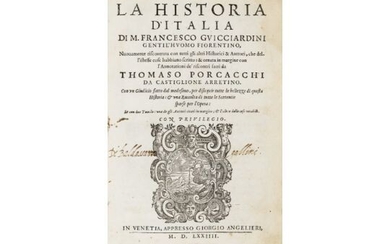 Francesco Guicciardini1483 Florence - 1540 Montici La historia d'Italia Venise, Giorgio Angelieri 1574. 8°. Taché....