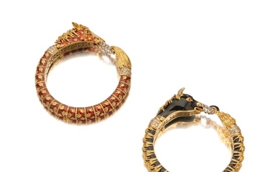 Frascarolo Two Gold, Enamel and Diamond Bracelets