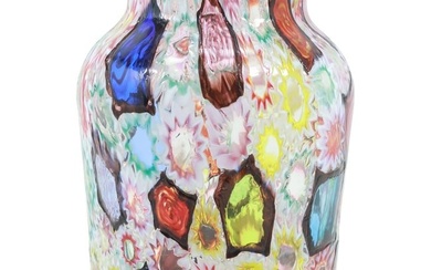 Fratelli Toso Murano Millefiori Mosaic Art Glass Vase in Multi Colors 7 in. height x 4.25 in. wide