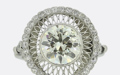 French Art Deco 2.80 Carat Diamond Cluster Ring