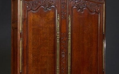 French Provincial Louis XV Style Carved Walnut Armoire