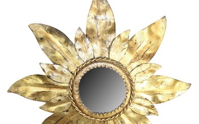 French diminutive gilt metal sunburst mirror