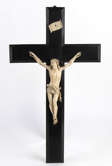 French ivory and ebony crucifix - 19th Century carved...
