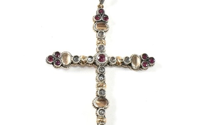French ruby and diamond cross pendant. The pendant set with ...