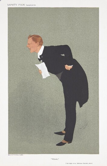 From the Collection of His Honour James Pyke and Mrs Tissy Pyke, Vanity Fair Prints, British 19-20th Century- Winston Churchill 1900 and 1911; two chromolithographs in colours on wove, Winston, Men of the Day No. 792, September 27 1900, published...