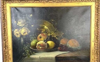 Fruit Still Life Oil on canvas, signed (LR) Image sight