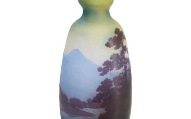 GALLE CAMEO GLASS VASE WITH MOUNTAIN LANDSCAPE, Nancy, France, early...