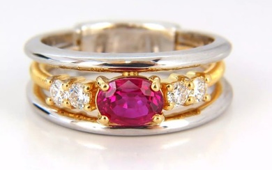 GIA Certified 1.30ct natural vivid red ruby diamonds ring 18kt coil wrap+