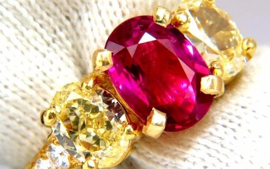 GIA Certified 4.53ct natural No Heat red ruby diamonds ring 18kt fancy yellows+
