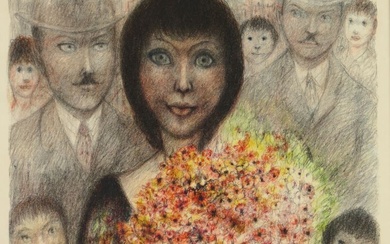 GOERG Edouard Joseph (1893-1969). Femmes et personnages au bouquet. Lithographie signée en bas à droite....