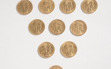 GOLD CURRENCY: 10 coins of 20 gold francs...