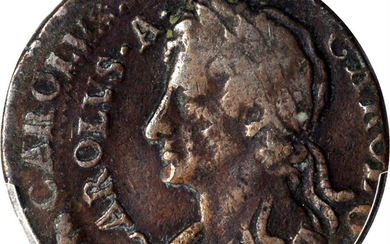 GREAT BRITAIN. Mint Error -- Double Struck -- 1/4 Penny, ND (1672-79). Charles II. PCGS Genuine--Environmental Damage, Fine Details.