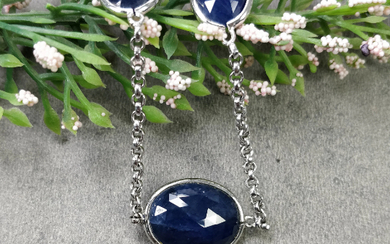 BLUE Sapphire Gemstone CHAIN NECKLACE : 925 Sterling Silver Natural Untreated Sapphire Oval Briolette Rose Cut 20" Necklace