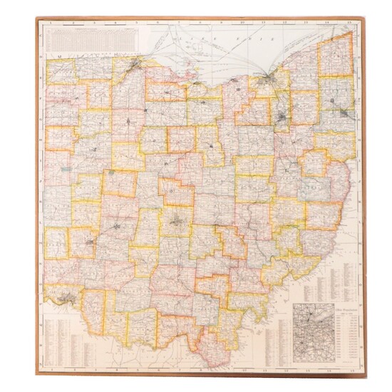George F. Cram Company Wax Engraving Map of Ohio, Early 20th Century