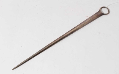 George III silver meat skewer of conventional form with engraved crest, (London 1809) 2.5oz, 33cm in length