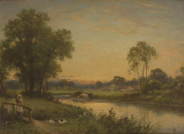 George Vicat Cole, RA, British 1833-1893- At Shere, Surrey; oil on canvas, signed with the artist's monogram and dated 'VC .1876.' (lower right), 30.5 x 40.5 cm. Provenance: Private Collection, U.K. Note: Like his father George Cole, Vicat Cole was...