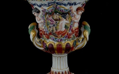 German Porcelain Capodimonte Style Two-Handled Vase.