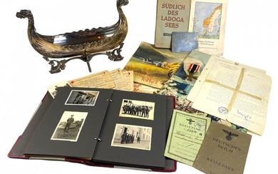 German Silver Viking Drakkar Ship & Documents Set