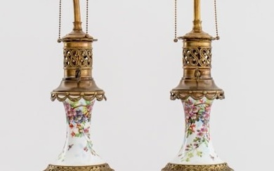 Gilt Brass Mounted Vases Mounted as Lamps, Pair