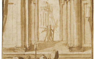 Giovan Giacomo Pandolfi (Pesaro 1567- after 1636), The baptism of Saint Francis (recto); Study of an arm (verso)