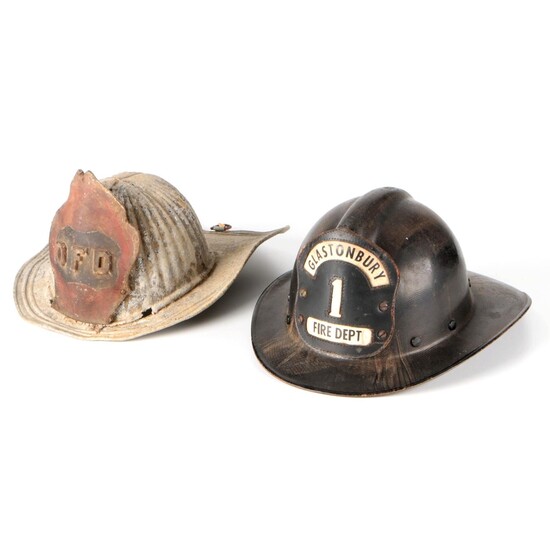 "Glastonbury" Connecticut and "DFD" Fire Fighting Protective Helmets, 20th C.