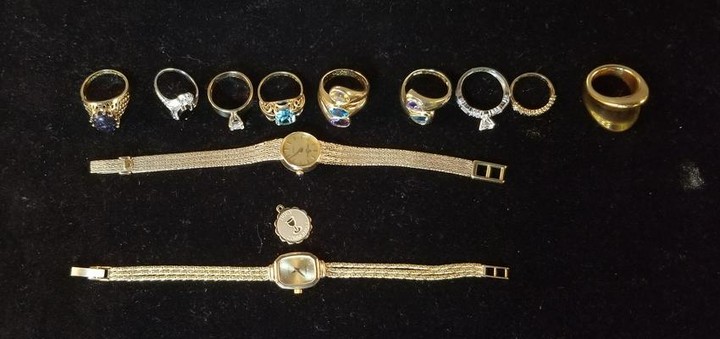 Gold Jewelry Collection: Pendant, Rings, Watches