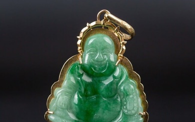 18k Gold inlaid Buddha jadeite pendant