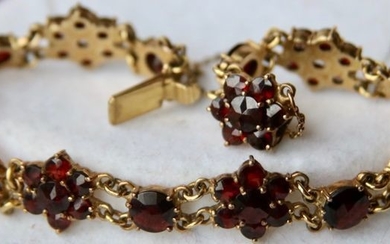 Gold-plated - Antique bracelet - 10.00 ct old en roos cut Bohemian Garnets