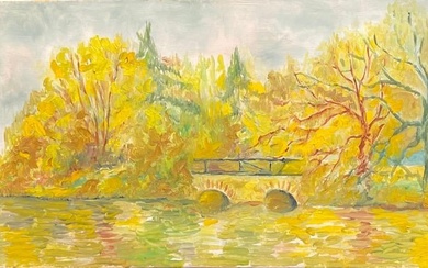 Golden Color Lake Landscape Beautiful French Impressionist Oil Painting