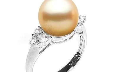 Golden South Sea Pearl and Diamond Anniversary Ring