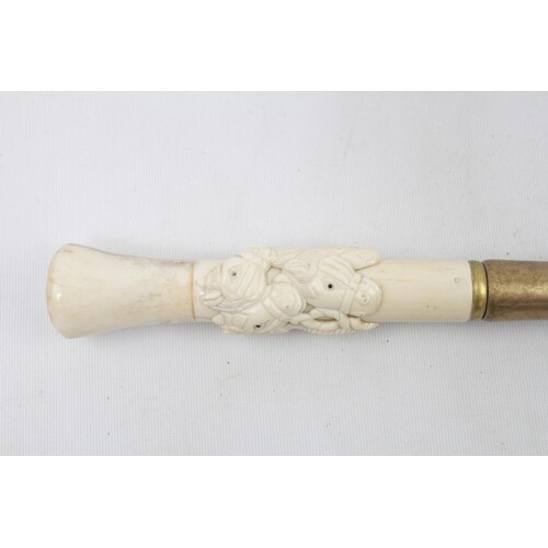 Good quality Ivory/Bone handled Gentlemen's cane with Equine...