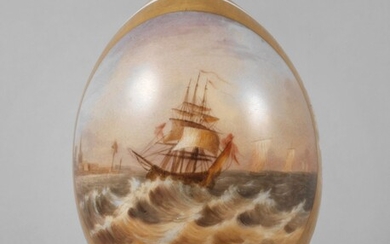 Grand œuf de Pâques avec peinture marineManufacture impériale de porcelaine de Saint-Pétersbourg, milieu du 19e...
