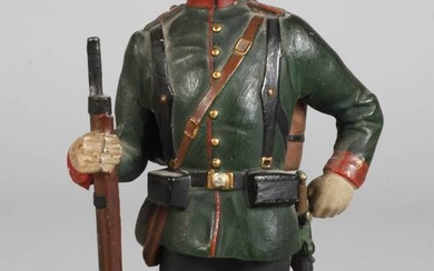 Grand soldat de plomb du bataillon de chasseurs prussiens vers 1910, non marqué, étain coulé...