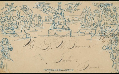 Great Britain 1840 Mulready 1888 2d. envelope facsimile by alfred l. sewell Chicago, endorsed '...