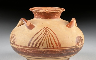 Greek Mycenaean Bi-Chrome Pottery Pyxis