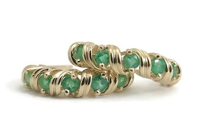 Green Emerald Gemstone Curved Drop Earrings 10K Yellow Gold, 2.13 Grams
