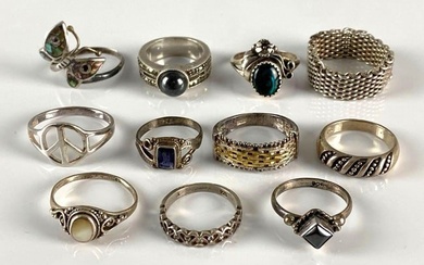 Group of 11 Sterling Silver Rings and More