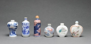 Group of 6 Chinese Porcelain Snuff Bottles