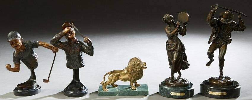 Group of Five Cabinet Bronzes, 20th c., all on marble
