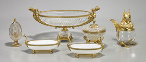 Group of Six Ormolu-Mounted Glass Pieces