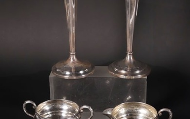 Group of Sterling Silver Items Including a Pair of Column Candlesticks