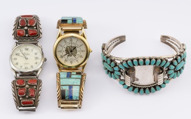 Group of Three Wristwatch Bracelets Navajo Sterling Silver