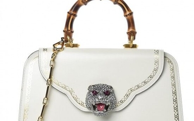 Gucci - Calfskin Frame Print Top Handle Bag White Clutch bag