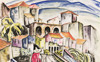 HALE WOODRUFF (1900 - 1980) Untitled (Mexican Town). Watercolor on thin cream pape...