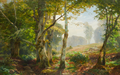 HEINRICH BÖHMER (1852-1930). Forest glade with deer.