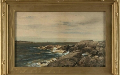HENDRICKS A. HALLETT (Massachusetts, 1847-1921), Rocky coastal scene., Watercolor on paper, 11.5" x